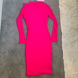 Naked Wardrobe Mock Neck Long Sleeve Midi Dress
